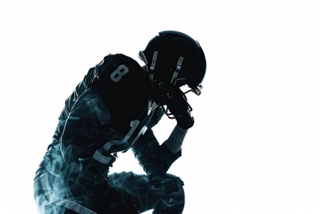 Silhouette of American football player kneeling on white background