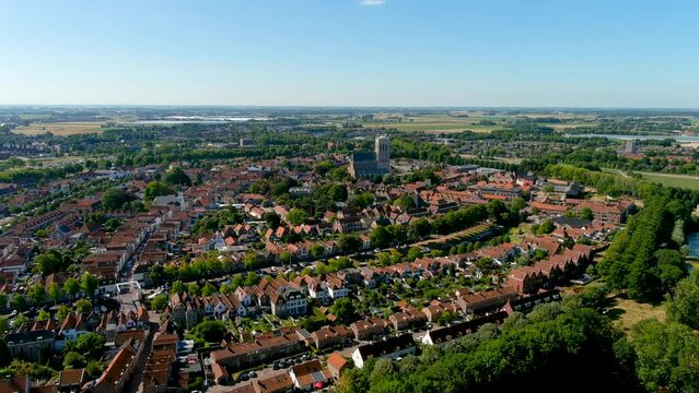 Aerial view of the fortified city of Brielle, South Holland, Netherlands.