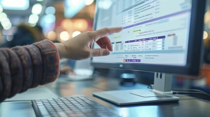 A closeup of a hand submitting a form on a computer screen The background is an office desk, highlighting the act of submitting important information digitally