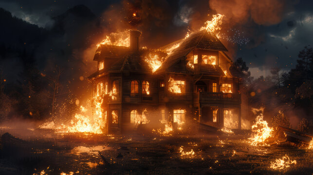 House burning down during the night. 
