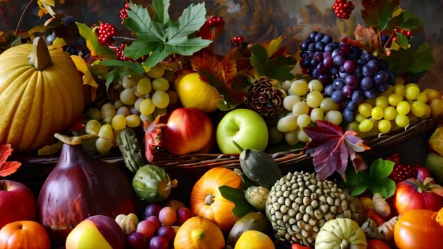 A wicker basket overflowing with a variety of fresh fruits, A cornucopia of flavors and textures