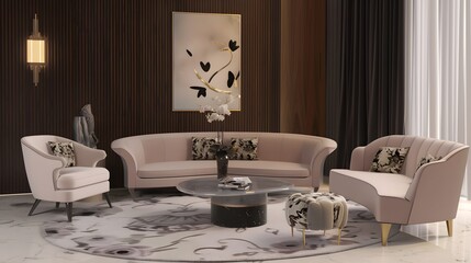 Elegant living room interior with modern furniture and stylish decor