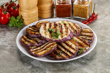 Grilled eggplant slices with cilantro