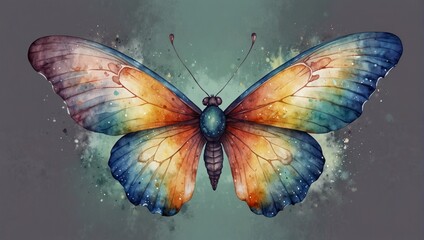 Beautiful fantasy butterfly, in pastel colors and beautiful big wings, for use in any home as wall alrt or in books, games, or illustrations. Watercolor illustration