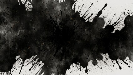 Big grunge black splash texture with place for your text on white background. Watercolor illustration