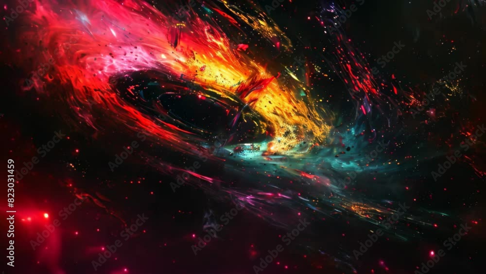 Poster a colorful space filled with an array of stars and streaks of light, a cosmic void with streaks of c