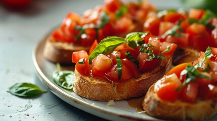 Delicious bruschetta with fresh tomatoes and basil