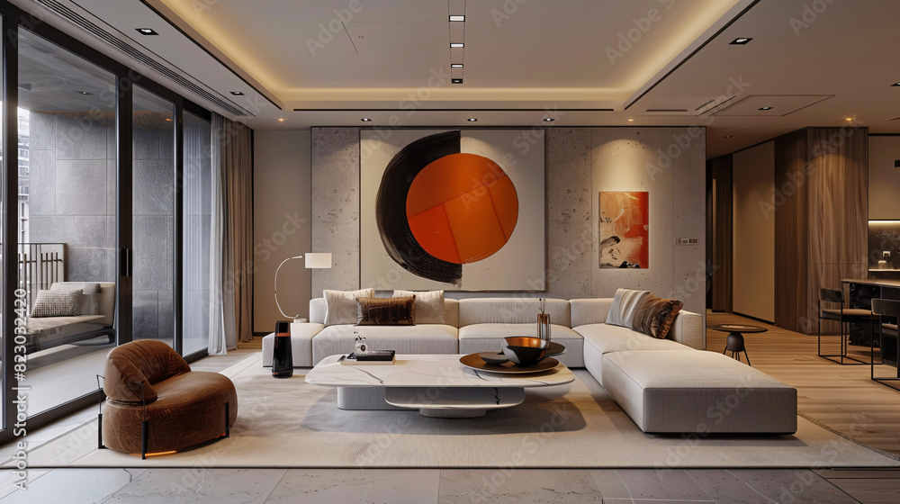 Wall mural minimalist apartment featuring art-inspired decor and a luxury style living room