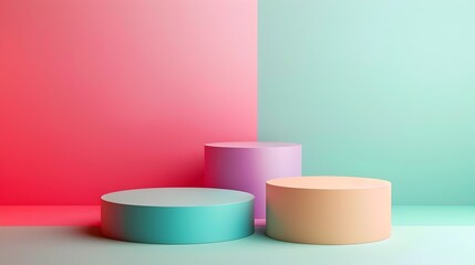 Gradient Colored Podiums with Clean Geometric Shapes and Minimalist Design for Product Display or Presentation