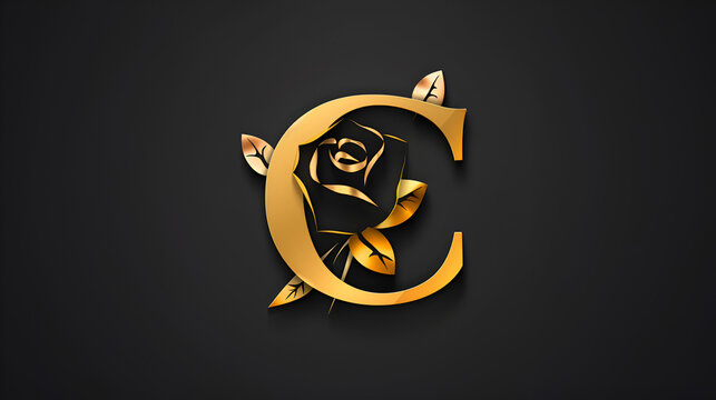 E letter logo design with black rose, Generative AI