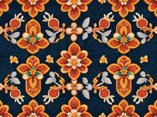 Seamless pattern of seamless pattern borders with Traditional batik pattern with intricate floral motifs in the black background