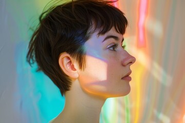 Vibrant portrait of a young person with colorful lighting