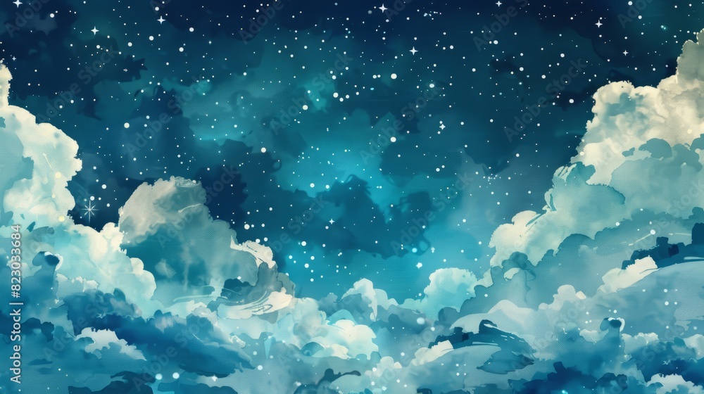 Wall mural whimsical starry night clouds watercolor seamless pattern for creative projects and designs