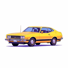 a drawing of a yellow car on a white background