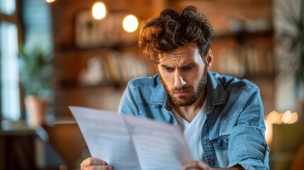 Fototapeta premium A client frowning over a contract, their brow furrowed in concentration