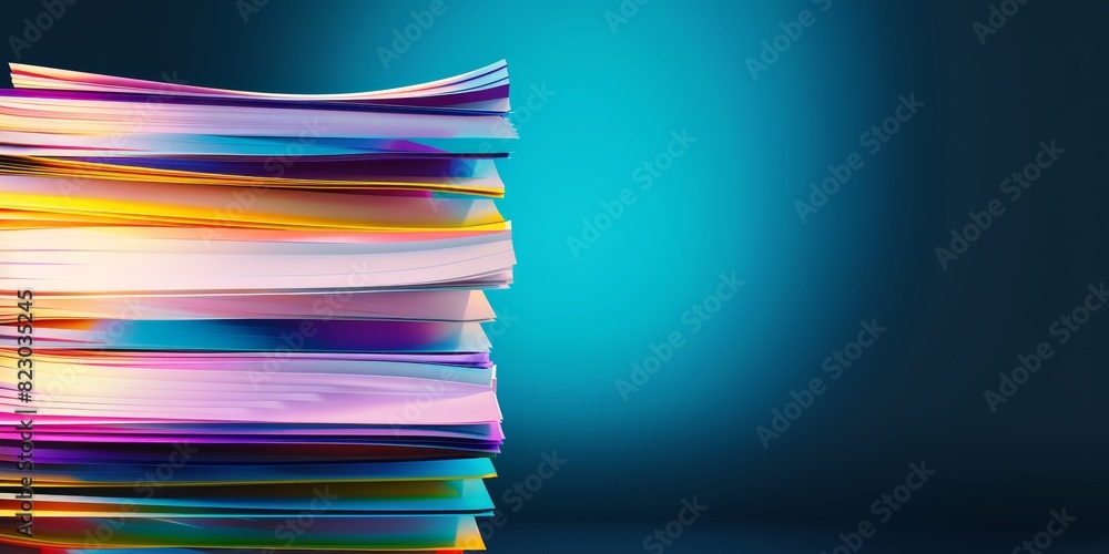 Poster A Colorful Pile of Office Documents and Files Representing Organization and Information Management in a Business Setting, Generative AI