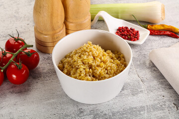 Boiled bulgur wheat in the bowl