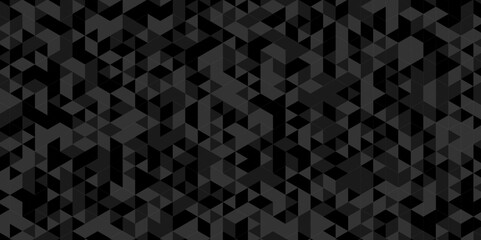 Black and gray square triangle tiles pattern mosaic background. Modern seamless geometric dark black low poly pattern background with lines Geometric print composed of triangles.