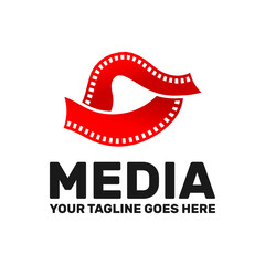 media logo template , media reels making negative space media play button