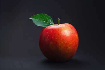 Juicy red apple with green leaf