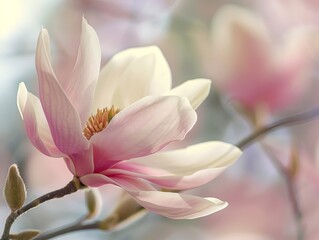 Delicate pink magnolia flower in bloom