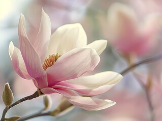 Fototapeta premium Delicate pink magnolia flower in bloom