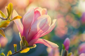 Vibrant pink tulip blooming in spring garden