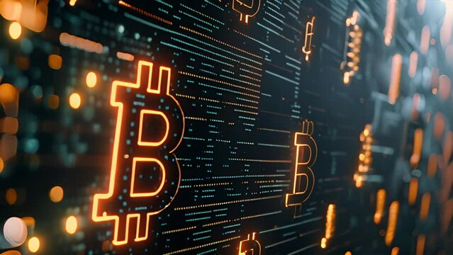 Digital matrix of Bitcoin cryptocurrency concept