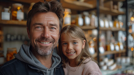 Fototapeta premium A smiling man from a life insurance company with a happy family, generative ai