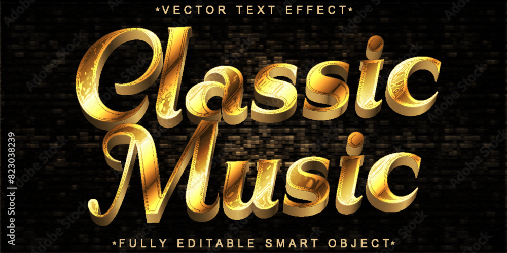 Poster golden classic music vector fully editable smart object text effect