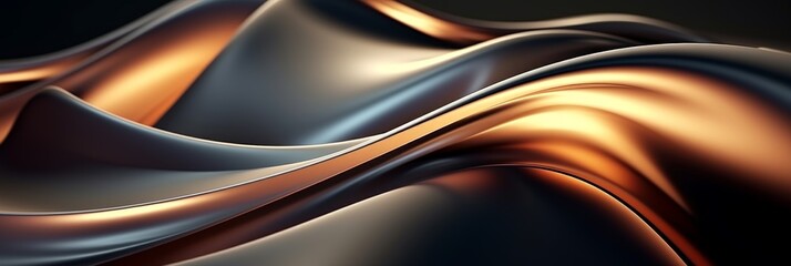 abstract flowing curves and smooth lines on a dark silver, brown, and grey, Chrome Wave Background background, banner