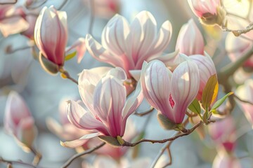 Delicate magnolia flowers in bloom