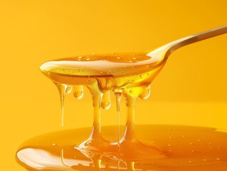 Dripping honey on a yellow background
