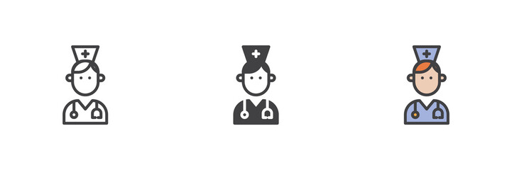 Doctor with stethoscope different style icon set