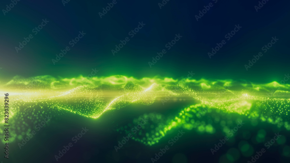 Poster green energy glowing magic waves high tech digital iridescent with light rays lines and bokeh energy