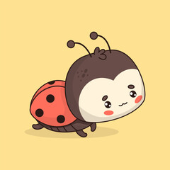 Cute Ladybug. Funny cartoon insect kawaii character. Vector illustration. Kids collection