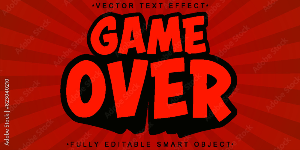 Poster red cartoon game over vector fully editable smart object text effect