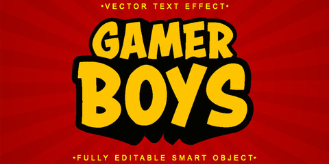 Cartoon Yellow Gamer Boys Vector Fully Editable Smart Object Text Effect