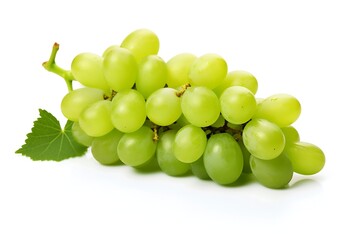 Green grapes with leaf fruit on white background