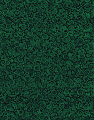 a green and black background with swirls