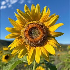 Vibrant sunflower against a clear blue sky