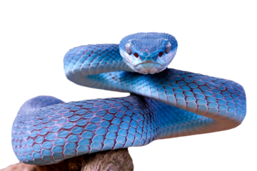 Blue viper snake closeup on branch , Trimeresurus Insularis on isolated background