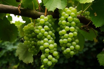 Green grapes on a tree in the orchard. Fresh Green grapes fruits