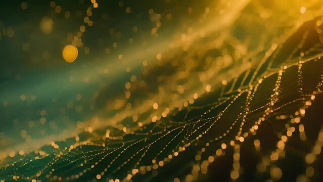 A pulsating web of vibrating strings emitting tiny bursts of radiant energy.