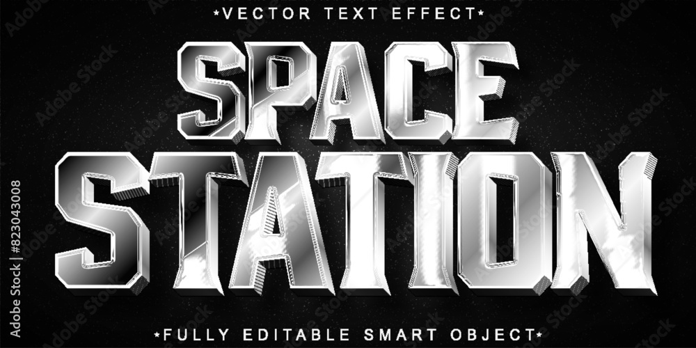 Poster silver space station vector fully editable smart object text effect