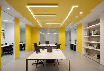 Yellow office with a yellow wall and a yellow light