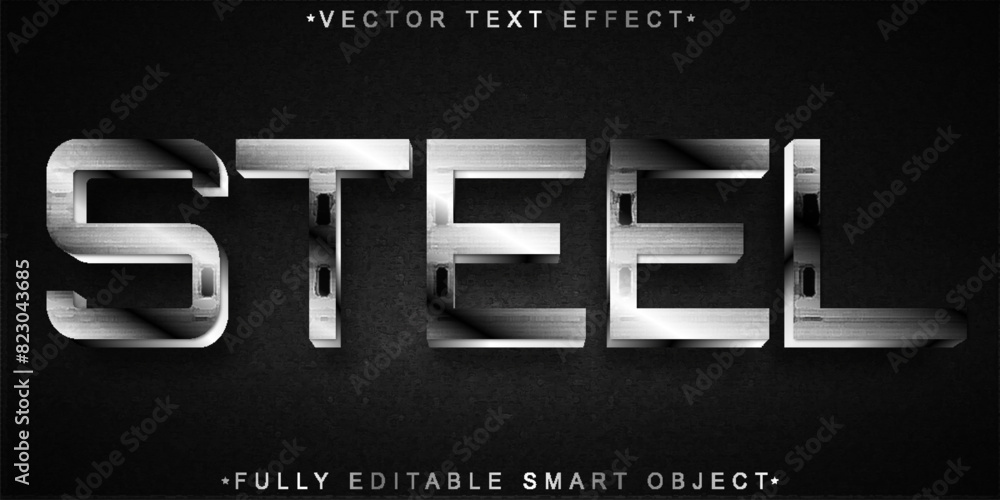 Poster silver steel metallic vector fully editable smart object text effect
