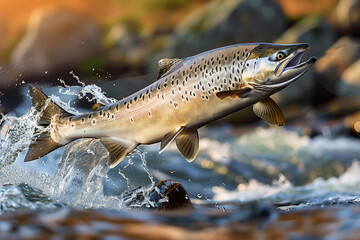 Obraz premium brown trout jumping out of the water