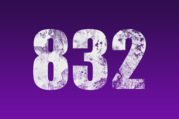 flat white grunge number of 832 on purple background.