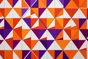 an abstract painting of orange, purple, and white triangles